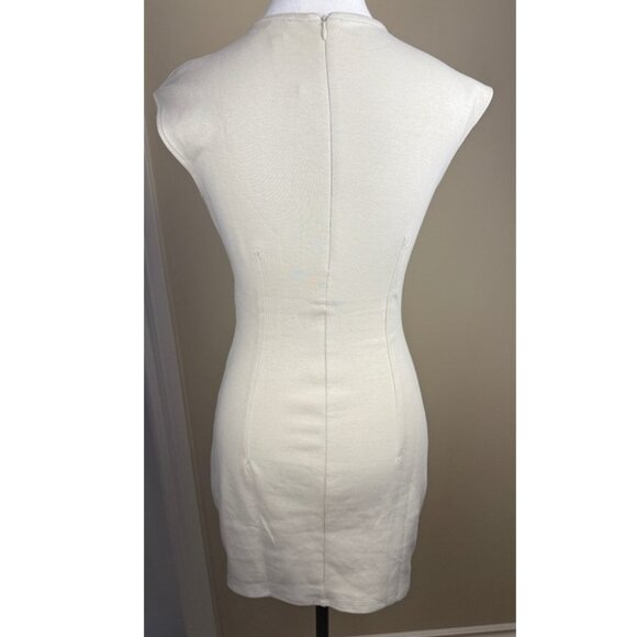 Zara Sheath Dress S Beige Sleeveless Tailored Cotton Blend Minimalist NWOT - Picture 3 of 13